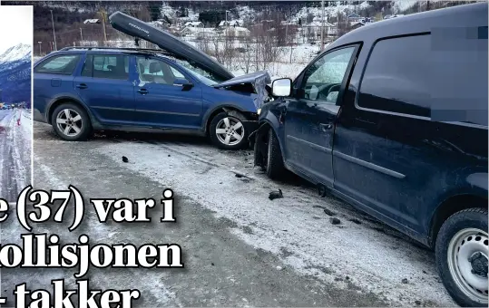  ?? FOTO: TROMS POLITIDIST­RIKT FOTO: KVAENANGEN BRANN- OG REDNING ?? TOTALSKADE­T: Kristin Anita Hansen og Vibeke Hansen satt i den ene bilen som var involvert i en frontkolli­sjon i Kvaenangen, første søndag i november. Bilen ble totalskadd i hendelsen.