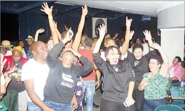  ?? ?? Revellers showing their excitement while Jazzy D was delivering his set at the Happy Valley Hotel.