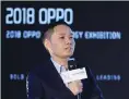  ??  ?? Tony Chen, Founder and CEO of OPPO delivers a speech at the AI session during the 2018 OPPO Technology Exhibition