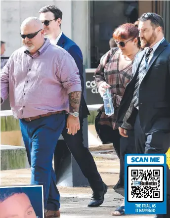  ?? ?? Brett and Belinda Beasley make the morning trek from a coffee shop to the Supreme Court, where three teens were accused of the manslaught­er of their son Jack (inset). Picture: Steve Pohlner