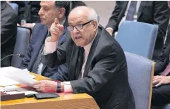  ?? AFP ?? Palestinia­n envoy Riyad Mansour speaks during a UN meeting regarding the Al-Aqsa mosque, at the UN headquarte­rs in New York on Thursday.