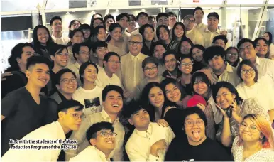  ??  ?? Mr. C with the students of the Music Production Program of the DLS-CSB