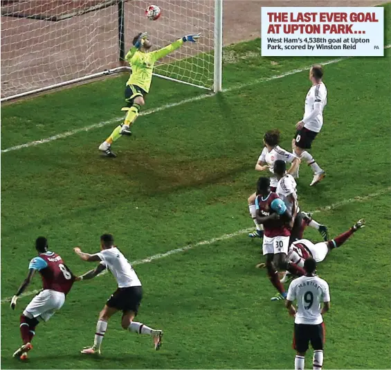  ??  ?? West Ham’s 4,538th goal at Upton Park, scored by Winston Reid PA THE LAST EVER GOAL AT UPTON PARK...