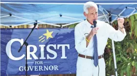  ?? TIM SHORTT/FLORIDA TODAY ?? Democrat Charlie Crist resigned his seat in Congress to focus on his campaign to unseat Florida Republican Gov. Ron Desantis.