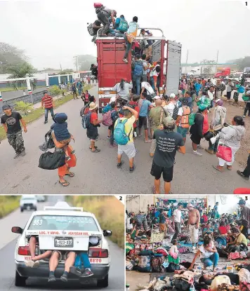  ?? FOTO: AFP/AP ?? (1) Caminando y a jalón, los migrantes avanzan a la Ciudad de México. (2) La caravana espera pedir apoyo al gobierno mexicano para llegar a la frontera. (3) Más de 5,000 migrantes buscan llegar a EUA. AFP/AGENCIAS