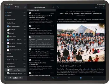 ??  ?? ReadKit extracts full article text, presenting it in a Mac–style three– column UI.