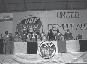  ?? Picture: Rashid Lombard ?? The launch of the United Democratic Front in 1983. The writer says that since the presidency cannot offer leadership, it needs to come from a broad society organisati­on, such as the UDF.
