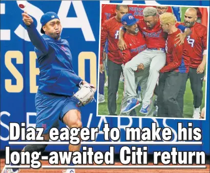  ?? Corey Sipkin; Getty Images ?? THE TIME HAS COME: It’s been more than a year since Edwin Diaz was carried off the field at the World Baseball Classic (inset), and the closer is anxious to get back on the field to help the Mets win.