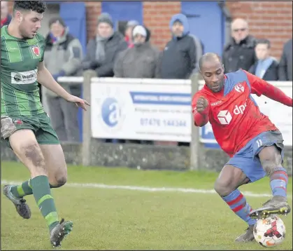  ??  ?? Action from Hinckley AFC’s game against Bromsgrove which they lost 2-1. Report inside. Picture: Matthew Buchan