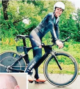  ??  ?? Semi-pro: Road rage attack victim Mrs Livesey, 38, pictured on her bike and in swimming gear
