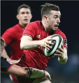  ??  ?? JJ Hanrahan of Munster is tackled by Ruan Lerm of Southern Kings during the Guinness PRO14 Round 19 match between Southern Kings and Munster at Outeniqua Park in George, South Africa Photo by Luke Walker/Sportsfile