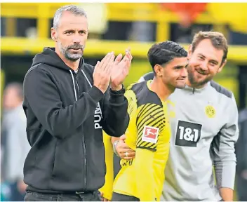  ?? FOTO: BERND THISSEN/DPA ?? Gladbach will auf dem Platz verhindern, dass Marco Rose auch bei seiner Rückkehr mit dem BVB in den Borussia-park jubelt. Die Fans werden ihm wohl keinen freundlich­en Empfang bereiten.