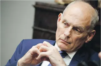  ?? EVAN VUCCI, AP ?? White House chief of staff John Kelly listens as President Donald Trump speaks in the Roosevelt Room of the White House in Washington. Trump says Kelly will leave his job at the end of the year.