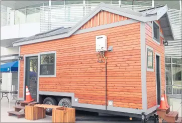  ?? RAMONA GIWARGIS — STAFF ARCHIVES ?? An example of a “tiny home” for the homeless at a recent demonstrat­ion at San Jose City Hall.