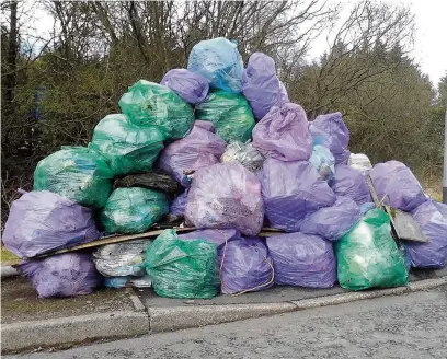  ??  ?? ●● Bags of rubbish collected by volunteers and members of Rossendale Civic Pride at Clean for the Queen