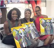  ??  ?? This mother-daughter trio (from left), Sanya Goffe, Jackie Young and Anjule McLean enjoys a quiet paint n’ sip girls’ night out.