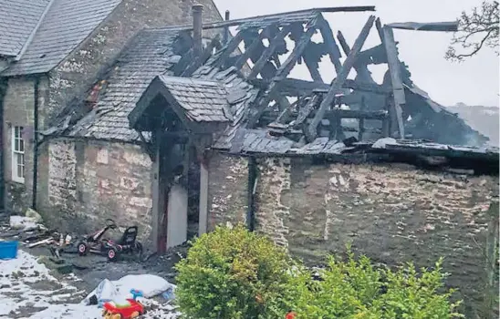  ??  ?? Tony and Joanna’s home was gutted after the blaze, just days after Tony suffered a brain haemorrhag­e.