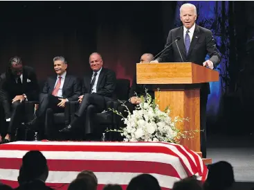  ?? — GETTY IMAGES ?? Former U.S. vice-president Joe Biden speaks during the memorial service for John McCain at the North Phoenix Baptist Church, in Phoenix, Arizona.