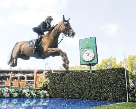  ?? DEREK LEUNG/GETTY IMAGES ?? Egypt’s Sameh El Dahan soars aboard Suma’s Zorro on his way to taking Sunday’s individual jumping event at Spruce Meadows.