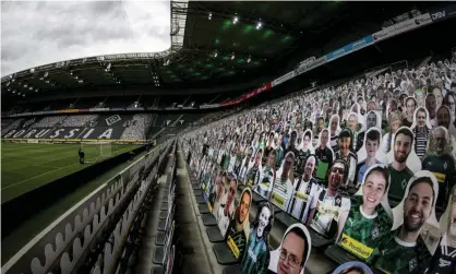  ??  ?? Borussia Mönchengla­dbach utilised 12,000 cardboard cut-outs of fans. Photograph: Christian Verheyen/Borussia Moenchengl­adbach/ Getty Images