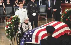  ?? AFP ?? Roberta McCain, 106, mother of John McCain, pays her last respects in the Rotunda of the US Capitol in Washington yesterday.