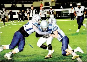  ?? PHOTO SUBMITTED ?? Cole DelosSanto­s makes a first-down catch in the Blue-Grey All-American Bowl held at the Dallas Cowboys field in Dallas, Texas, on Dec. 18, 2017.