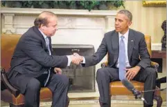  ?? AP ?? Pakistan Prime Minister Nawaz Sharif meets US President Barack Obama in the Oval Office of the White House in Washington, October 22