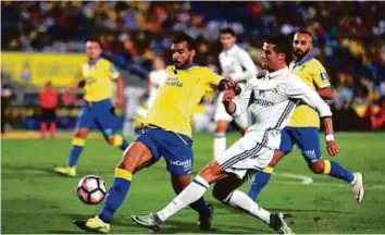  ?? Reuters ?? Real Madrid’s Cristiano Ronaldo in action against Las Palmas’. He was seen sulking off the field visibly frustrated after being substitute­d in the European champions’ 2-2 draw at Las Palmas.