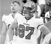  ?? JEFF BOTTARI/AP ?? Bucs tight end Rob Gronkowski stands on the sidelines during the game against the Raiders on Oct. 25 in Las Vegas.