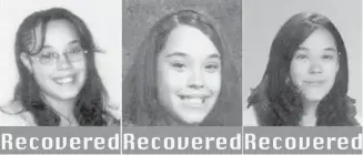 ?? Afp-getty Images ?? These three photograph­s obtained courtesy of the FBI show Georgina “Gina” DeJesus, who went missing as teenager about a decade ago. Picture at right is a photograph age-progressed to 17 years.