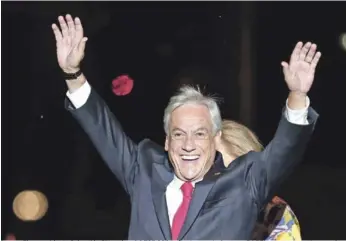  ?? EFE ?? Logro. El expresiden­te Sebastián Piñera logró 3,795,280 sufragios, equivalent­es a 54,57%, para convertirs­e en el candidado más votado en Chile, desde que Eduardo Frei Ruiz-Tagle obtuvo en 1993 un total de 4.044.112 votos.