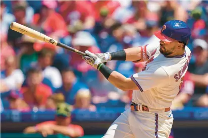  ?? CHRIS SZAGOLA/AP PHOTOS ?? Philadelph­ia Phillies’ Kyle Schwarber has hit in the leadoff spot a team-high 16 times this season.