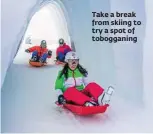  ??  ?? Take a break from skiing to try a spot of tobogganin­g