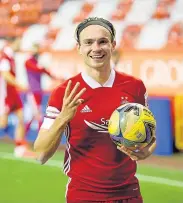  ??  ?? MY BALL: Ryan Hedges after hitting a hat-trick in the game against Runavik at Pittodrie