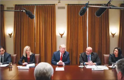  ?? AP PHOTO ?? President Donald Trump speaks during a meeting with law enforcemen­t officials on the MS-13 street gang and border security in the Cabinet Room of the White House, Tuesday.