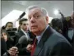  ?? J. SCOTT APPLEWHITE — THE ASSOCIATED PRESS ?? Sen. Lindsey Graham, R-S.C., speaks to reporters as he arrives at the office of Sen. Susan Collins, R-Maine, at the Capitol in Washington.