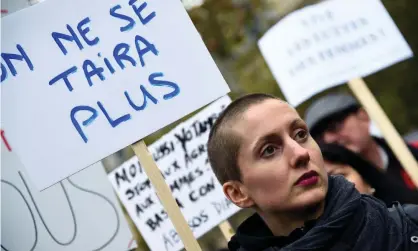  ??  ?? A women holds a placards reading ‘We will not be silent any more’ during a gathering in Paris against gender-based and sexual violence. Photograph: Bertrand Guay/AFP/Getty Images