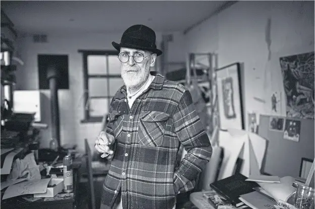  ?? ?? Andrew Cawley’s portrait of artist John Byrne, taken when visiting his studio in Edinburgh in November, has been shortliste­d for a prestigiou­s photograph­y award while he also framed Byrne and wife Jeanine, inset above