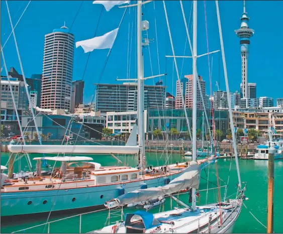  ??  ?? AGUA Y AIRE. Se dice que uno de cada cuatro pobladores tiene barco. Desde Sky Tower (192 m) se obtiene visión de 360º de la ciudad y se practic alto con arnés. Se encuentra en el complejo Skycity, con veinte restaurant­es, dos hoteles y un casino. Los viñedos (der.) compiten mundialmen­te.