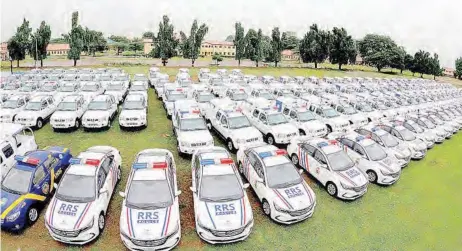  ??  ?? Security vehicles, motorcycle­s, gadgets and other kits acquired by Lagos State government and commission­ed by President Muhammadu Buhari at the Police College Ground, Ikeja, Lagos, yesterday.