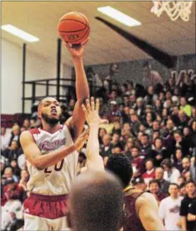  ?? KYLE FRANKO — TRENTONIAN PHOTO ?? Rider’s Tyere Marshall (20) shoots the ball during a MAAC game against Iona at Alumni Gymnasium. Marshall had 19 points and 16 rebounds in the game.