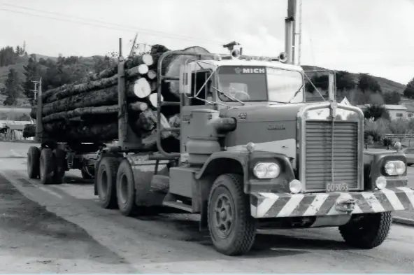  ??  ?? Above: Bob at the wheel of the 1973 LW924 that he drove for Radiata Transport for four years
Opposite page, top left: Bob’s second logtruck, a ‘72 ERF CU310. It’s still around – and in great shape, having been restored to as-new condition by current owner Neil Shayler
Opposite page, bottom left: Blue Mule in its prime
Opposite page, right: Bob’s recently been honoured with the naming of a road after him in Golden Downs Forest