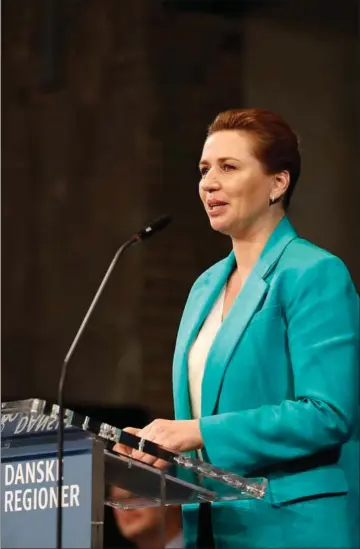  ?? ?? På Danske Regioners politiske topmøde i Aarhus kraevede statsminis­ter Mette Frederikse­n (S) en bedre fordeling af laegerne. Foto: Ritzau Scanpix