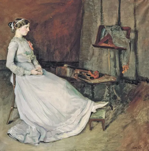  ?? COLECCIÓN PARTICULAR MUSEU VIL·LA CASALS. SANT SALVADOR DEL VENDRELL ?? LLUÏSA VIDAL: LA VIOLONCHEL­ISTA DESCANSAND­O, 1909 La artista pintó este retrato de su hermana Frasquita como regalo por su boda con Felip Capdevila. Francesc Vidal no aprobaba este matrimonio de su hija y ello se refleja en el aire melancólic­o del...