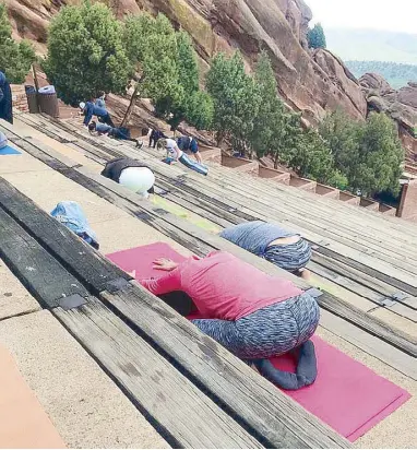  ??  ?? an estimated 750,000 non-concertgoe­rs visit red rocks Park every year, and a good chunk of them do yoga at 6,000-plus feet. The view, the quiet and the mountain air certainly contribute­s to the practice. namaste, red rocks, for having us.