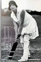  ??  ?? Mary West at the crease in 1926 while wearing a cloche hat.