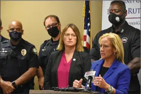  ?? (Arkansas Democrat-Gazette/Staci Vandagriff) ?? Attorney General Leslie Rutledge said Wednesday that one of the biggest challenges for law enforcemen­t in the state is funding “to make sure that they have the proper equipment.”