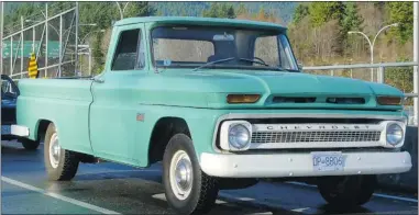  ?? CAM HUTCHINS/ SPECIAL TO THE SUN ?? This 1966 Chevrolet C- 10 Pickup can be seen in the background of most of Cam’s recent photo shoots. The interior shows the generally good condition of the truck and the three- on- the- tree shifter mounted on the on the steering wheel column.