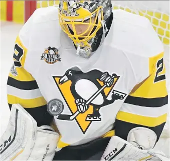  ?? PETER DIANA/THE CANADIAN PRESS ?? Pittsburgh Penguins goalie Marc-Andre Fleury is among the high-profile players made available to the Las Vegas Golden Knights in the expansion draft. The Knights have until Wednesday to pick one player from each of the 30 teams.