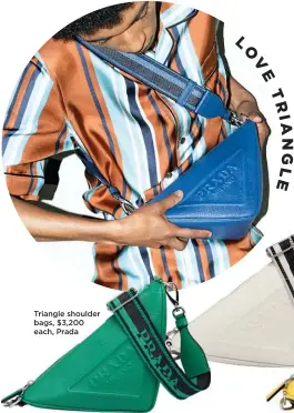  ?? ?? Triangle shoulder bags, $3,200 each, Prada